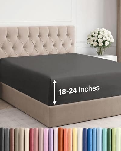 Extra Deep Queen Fitted Sheet - Hotel Luxury Single Fitted Sheet Only - Easily Fits 18 inch to 24 inch Mattress - Ultra Soft, Wrinkle & Fade Free w/Extra Deep Pockets - Breathable & Comfy - Charcoal