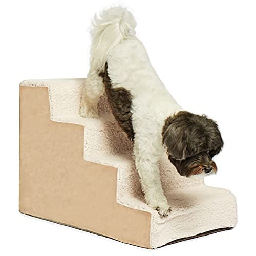 Precious Tails 4-Step High Density Sherpa Foam Pet Stairs for Small Dogs - Cat and Dog Steps for Bed and Sofa