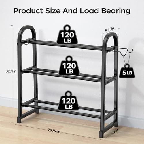 YaDonpe 3 Tier Dumbble Rack - 360LB Capacity Adjustable Dumbbell Storage Rack Space-Saving Home Gym Weight Rack For Dumbbells And Kettlebells With Hooks (Dumbbell Rack Stand Only)（Matte Black （29.96''Length）） 6