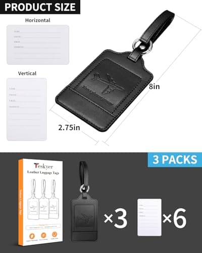 3 Pack Luggage Tags - Quick Install, Privacy Protection, Airplane Travel Essentials for Suitcases, Durable Leather - Black 6