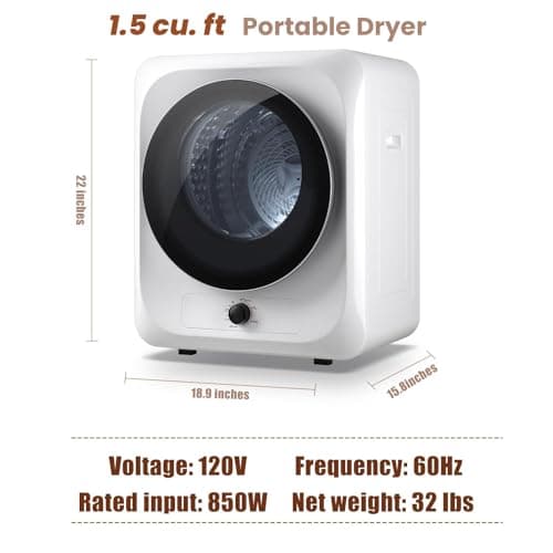 Auertech Portable Washer and Dryer Combo Set, 28 lbs Fully Automatic Washing Machine, 1.5 CuFt Portable Dryers, Compact Washer and Dryer for Apartment, RV, Dorm 6