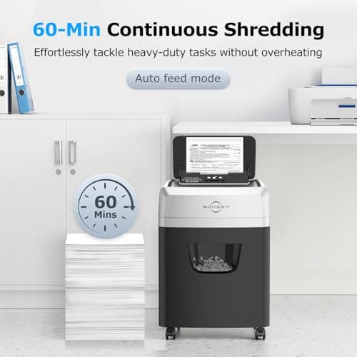 BONSEN 150-Sheet Autofeed Paper Shredder for Office, 60 Mins Heavy Duty Micro-Cut Shredders for Home Office Use, P-4 High Security Commercial Document Shredder with 6 Gal Large Capacity Bin (S3114) 5