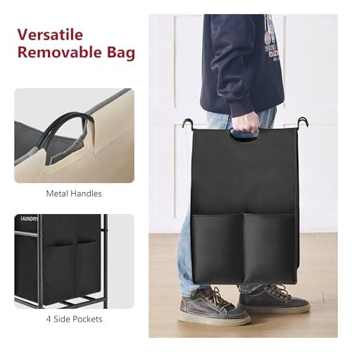 Tajsoon 4 Bag Laundry Sorter Cart, 4 Section Laundry Hamper Sorter with Heavy Duty Lockable Rolling Wheels, Laundry Separator Hamper with Removable Bags for Dirty Clothes Storage, 4 Colors 5