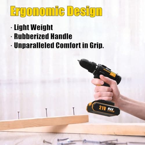 INSPIRITECH 21V Cordless Drill with 2 Batteries and Charger,3/8-Inch Keyless Chuck Power Drill Set,2 Variable Speed Electric ScrewDriver, 19 Torque Setting with Drill/Driver Bits 8