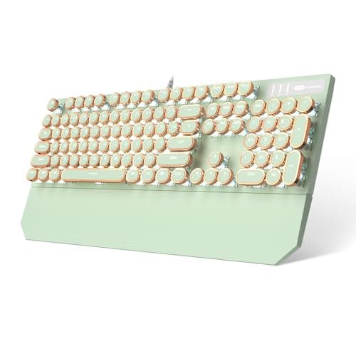 Camiysn Typewriter Style Mechanical Gaming Keyboard, Green Retro Punk Gaming Keyboard with White Backlit, 104 Keys Blue Switch Wired Cute Keyboards, Round Keycaps for Windows/Mac/PC