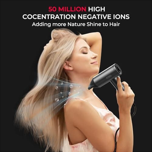 TYMO Hair Dryer with Diffuser for Women - 1500W Professional High Speed Blow Dryer with Comb, 110,000RPM Fast Dry, 200 Million Ionic Hairdryer, 4 Temps & 3 Speeds, 8 Ft Cord for Salon, Graphite 7