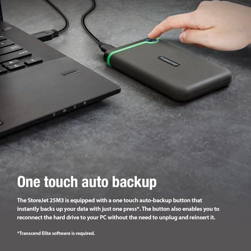 Transcend StoreJet 2TB Rugged External Hard Drive, USB3.1(5Gbps) Portable HDD w/One Touch Auto-Backup Button/Anti-Shock Resistant/Compact&Lightweight/Lightning-Fast Speeds, Iron Gray - TS2TSJ25M3S 9