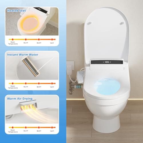 Hawkrown Electric Smart Toilet Seat, Upgraded Heated Bidet with Adjustable Instant Warm Water and Warm Dryer, Night Light, Slow Close Lid (Elongated2 (Side Arm Control)) 5