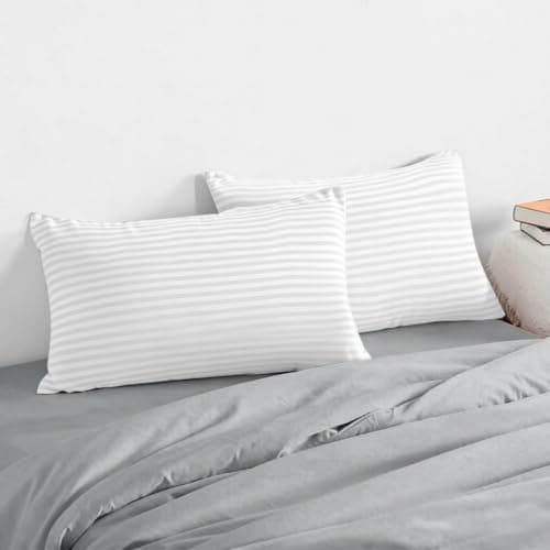 Thin Flat Soft Low Pillows Standard Size Set of 2, Down Alternative Filled Bed Pillows for Side Back and Stomach Sleepers 20x26 5