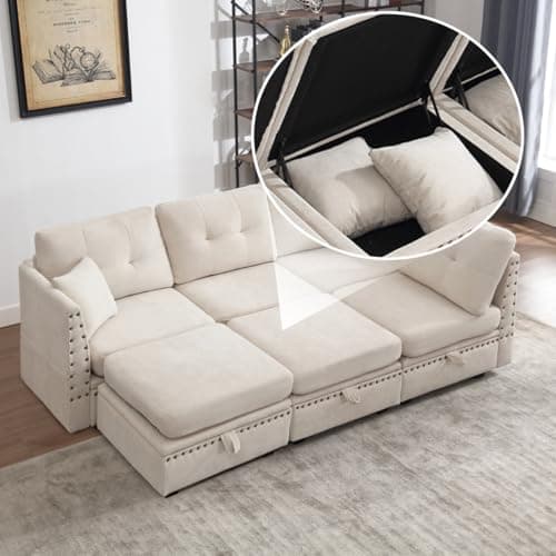 MAHOMICO 110" Modular Sectional Sofa 6 Seat Modular Couch with Storage, Memory Foam, Convertible Sectional Couches for Living Room, U Shaped Comfy Modular Sofa with Vintage, Beige 9