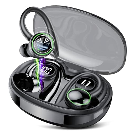 Wireless Earbuds, Bluetooth 5.3 Headphones Sport, Over Ear Buds With ENC Noise Cancelling Mic, 48H, Wireless Earphone With Earhooks, Stereo Deep Bass, IP7 Waterproof Headset for Workout Running, Black 9