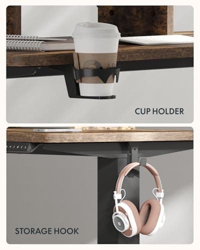 FLEXISPOT Standing Desk with Monitor Stand, 55 x 24 Inches One-Piece Electric Height Adjustable Computer Desk with Cup Holder for Home Office, Rustic 6