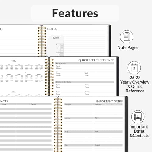 SUNEE 2026 Appointment Book, 2026 Hourly Planner 6.4"x8.3", Hourly, Weekly & Monthly Planner - from January 2026 - December 2026, Flexible Cover, Note Page, Pocket, Bookmark, Black 5