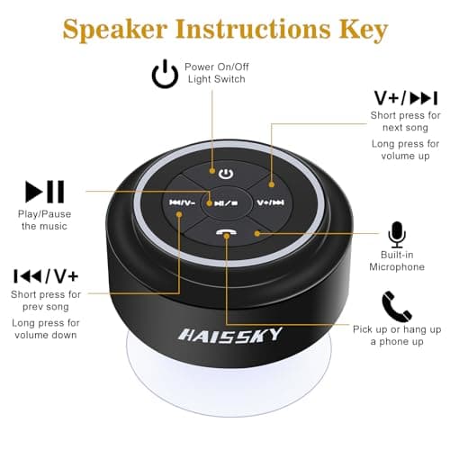 HAISSKY Bluetooth Shower Speakers, Portable Wireless Speaker with Suction Cup, IP67 Waterproof Speaker Pairs Easily to Phones, Tablets, Computer, Gift for Men & Women 5