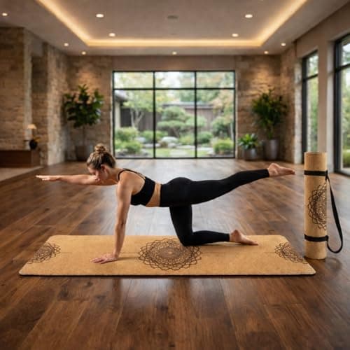 Workout Mat with Carrying Strap - 6mm Thick Cork Yoga Mat (72” x 24”) - Non-Slip Cork Mat for Home, Gym, Fitness & Hot Yoga - Lightweight, Cushioned, Durable & Sweat-Resistant by Fitby 2