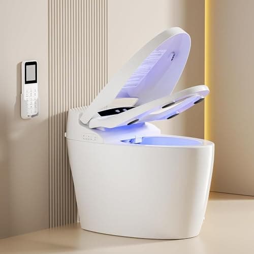 LOUPUSUO Smart Toilet with Warm Water Sprayer and Dryer, One Piece Bidet Toilet with Auto Dual Flush Foot Sensor Operation,Heated Seat Smart with Built In Fahrenheit LED Display