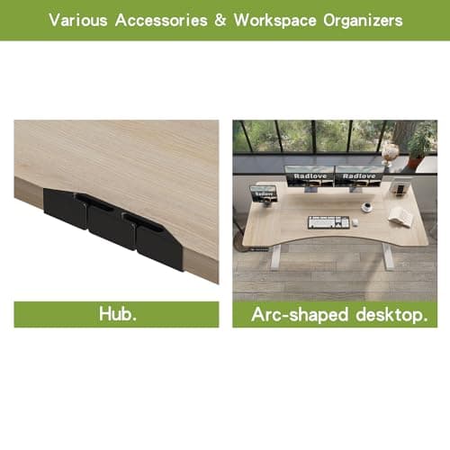 Radlove Dual Motors Height Adjustable 63 x 30'' Electric Standing Desk with Curved Design Stand Up Table 4 Memory Keys, Computer Desk with Splice Board Home Office Desk, Oak Top + White Frame 5