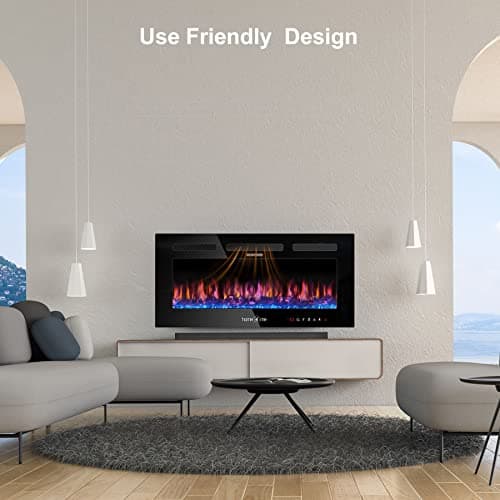Home4me 36" Electric Fireplace, Wall Mounted and Recessed Fireplace Heater, 750/1500W Freestanding Electric Fireplaces, Adjustable Flame Color, Touch Screen, Timer, Low Noise 8