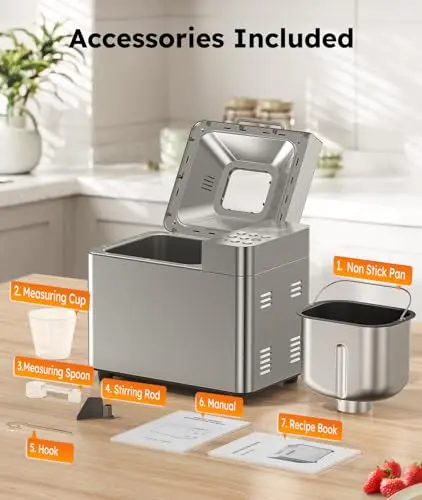 2LB Bread Maker Machine, OSIPOTO 17 in 1 Automatic Stainless Steel Bread Machine, Non-stick, Beginner-Friendly Controls, 15 Hour Timer, Easy to Clean Low Noise, High Success Rate for Homemade Bread 9