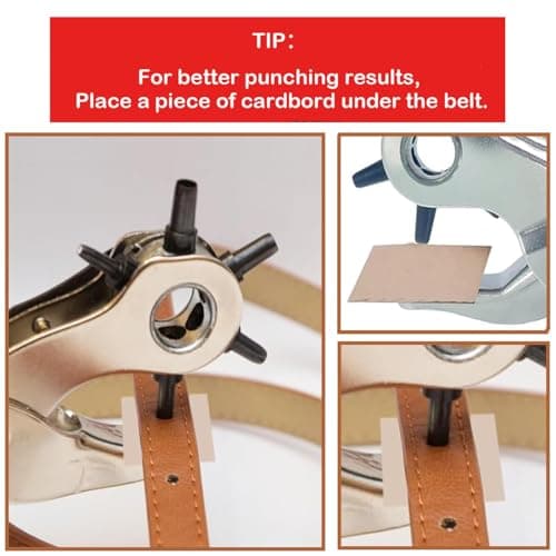 Adorox Heavy Duty Belt Hole Puncher for Leather – 6 Size Revolving Leather Hole Punch Tool with Ruler & Deburring File, Perfect for Straps, Belts, DIY Leathercraft, and Repair 5