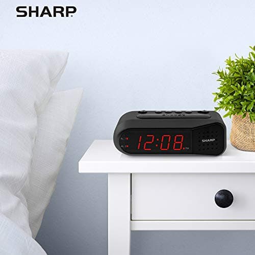Sharp Easy-Set Digital Alarm Clock for Bedroom – Large Red LED Display, Ascending Loud Alarm for Heavy Sleepers, Dual Alarm Weekday/Weekend, Simple Operation, Snooze & Dimmer Control, Battery Backup 6