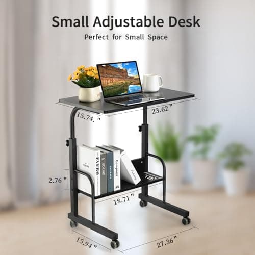 SIDUCAL Rolling Laptop Cart, Portable Laptop Desk, Computer Desk on Wheels Adjustable Height, Mobile Laptop Desk, Rolling Computer Cart, Rolling TV Cart, Small Portable Desk for Laptop, 23.6'' Black 6
