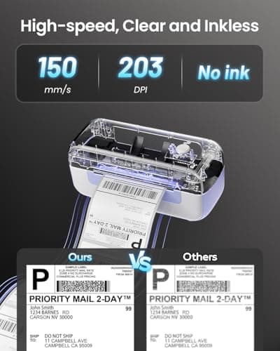 USB Thermal Shipping Label Printer, 4x6 Inkless Label Machine for Small Business&Office&Warehouse, Labeller Printer Compatible with Windows Mac Linux Chrome, Used for Amazon, Ebay, Shopify, Purple 5