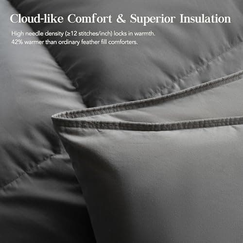 Grey Feather Down Comforter King Size,100% Organic Blended Cotton Fabric Cover,Ultra Soft Comforter High Fill Power Comforters, All Season Hotel Collection Fully Duvet Insert, 8 Corner & Center Loops 5