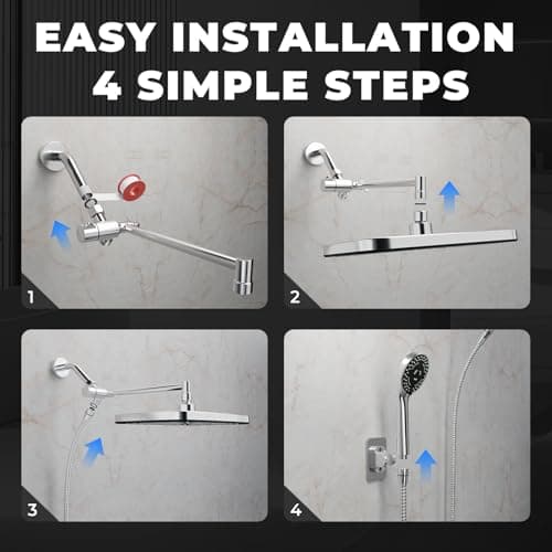 Seacity Wide Rain Shower Head With 5 Modes Handheld Showerheads, High Pressure Showerhead Combo with Extension Arm for Bathroom Accessories, Adjustable Shower Head with Anti-Clog Nozzles (Chrome) 7