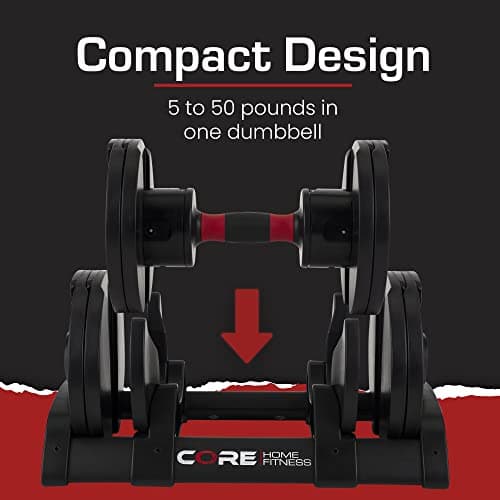 Core Fitness® Adjustable Dumbbell Weight Set By Affordable Dumbbells - Adjustable Weights - Space Saver - Weights - Dumbbells For Your Home - 5