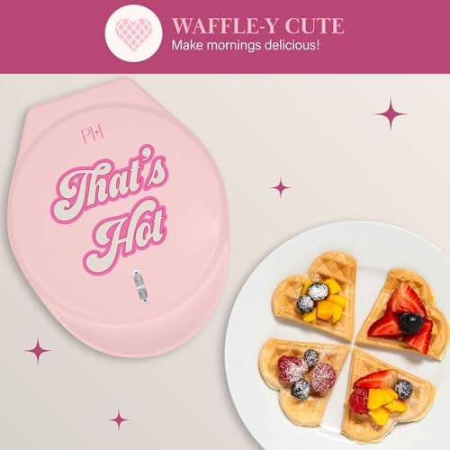 Paris Hilton Heart Waffle Maker, Makes 5 Mini Heart Shaped Waffles or 1 Individual Waffle, Easy to Clean 6" Nonstick Plates, Made without PFAS or PFOA, Electric Waffle Iron, Pink 6