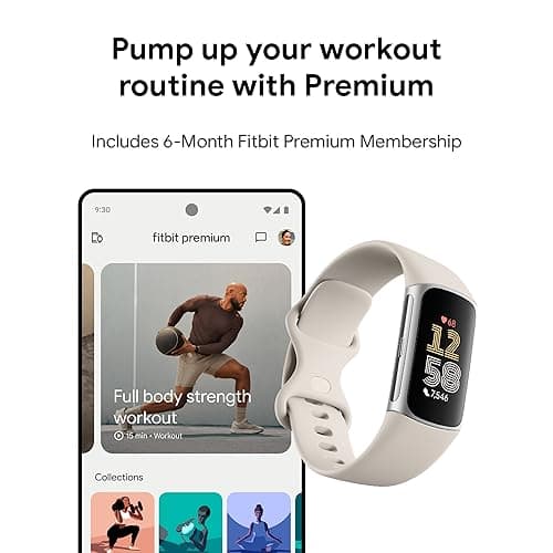 Fitbit Charge 6 Fitness Tracker with Google apps, Heart Rate on Exercise Equipment, 6-Months Premium Membership Included, GPS, Health Tools and More, Porcelain/Silver, One Size (S & L Bands Included) 9