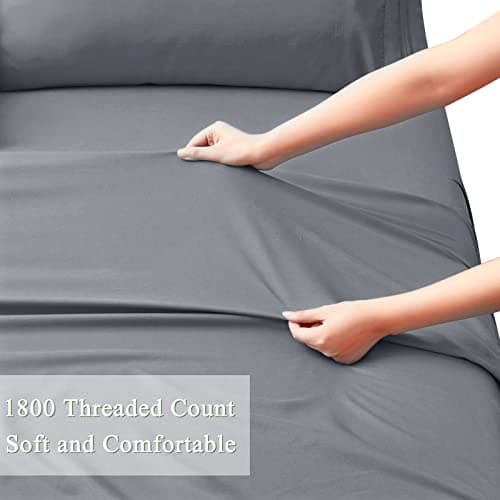 Horbaunal Extra Deep Pocket Queen Fitted Sheet Only - Fits Up to 24 Inch Mattress - Luxury 1800 Thread Count - Microfiber Silver Grey Fitted Bed Sheet Queen Size 7