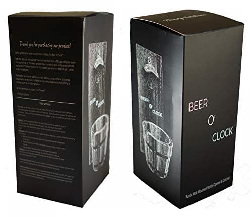 Thirsty Solutions - “Beer O’ Clock” Rustic Wall Mounted Bottle Opener and Catcher - Dark Stain Pine with Zinc Alloy Opener - Removable Wooden Bucket - Man (or Woman) Cave Ready 7