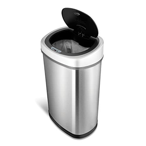 NINESTARS DZT-50-9 Automatic Touchless Infrared Motion Sensor Trash Can, 13 Gal 50L, Stainless Steel Base (Oval, Silver/Black Lid) 7