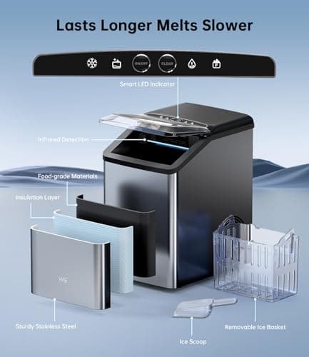 Ice Maker Nugget Countertop 40LBS Pebble Ice Machine,Quick Ice Making,Soft Crunchy Sonic Portable Small Frozen Ice Makers, Quiet Anti-Scale Self Cleaning Tabletop/Office/Home/Party/Camping,Metal Black 8