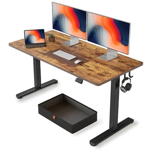 FEZIBO 55 x 24 Inches Standing Desk with Drawer, Adjustable Height Electric Stand up Desk with Storage, Sit Stand Home Office Desk, Ergonomic Computer Desk, Rustic Brown