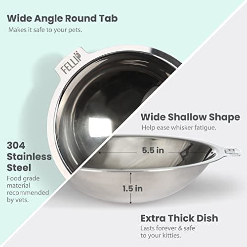 Felli Oblik Elevated Cat Bowl Removable Stainless Steel Wide Dish for Dry Wet Food Feeding & Dishwasher Clean, Slanted Whisker Fatigue Friendly Metal Plate (Classic, 0.5 Cups Shallow Dish) 6