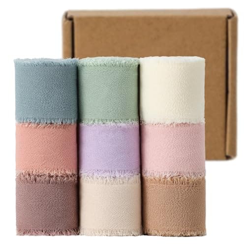 1" x 27 Yd Chiffon Ribbon Mixed Color Ribbons Set 9 Rolls Handmade Fringe Fabric for Wedding Invitations Bridal Bouquets DIY Crafts Home Decor Bow Making(9 Rolls*3Yd)