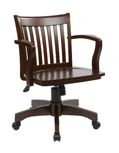 OSP Home Furnishings Deluxe Wood Banker's Home Office Desk Chair with Adjustable Height, Locking Tilt and Heavy Duty Base, Espresso Finish