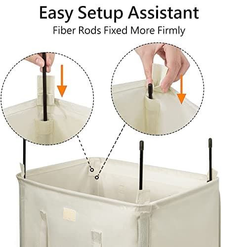 WOWLIVE 100L Laundry Hamper with Lid, Large Foldbale Laundry Basket with 2 Removable Bags and Handles, Tall Collapsible Dirty Clothes Hamper for Laundry Room, Bathroom, Dorm (Beige) 7