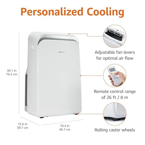 Amazon Basics 4-In-1 Portable Air Conditioner with Remote, Timer, Sleep Mode, Auto Swing, Cool/Heat/Dry/Fan-Only Functions, 13500 BTU (ASHRAE), Cools Up to 550 Sqf, Energy Saving, White 2