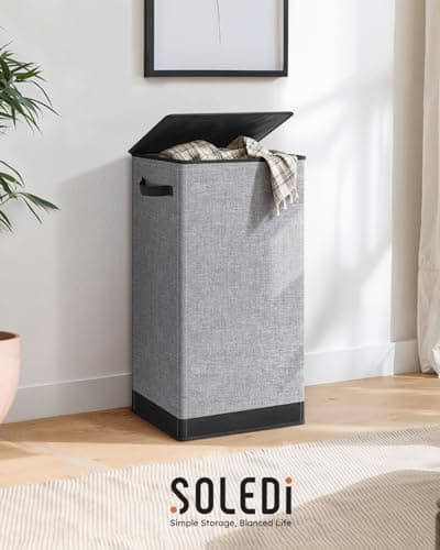 SOLEDI Laundry Hamper with Lid 100L Large & Tall Collapsible Laundry Basket, Clothes Hamper with Bag Removable Easy to Carry, Dirty Hampers for Bedroom, Bathroom, Dorm, College, Grey 8