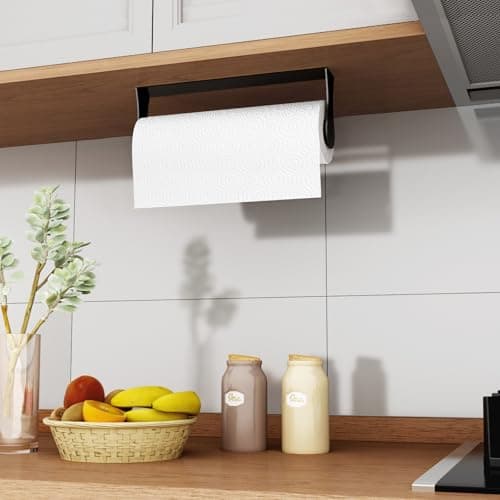 Paper Towel Holder Under Cabinet, Stainless Steel, Wall Mount, Black Adhesive Paper Roll Holder for Kitchen and Bathroom 7