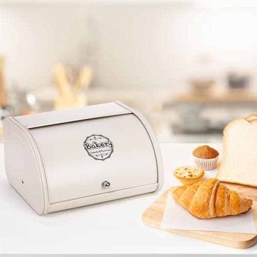 SOUJOY Countertop Bread Box, Bread Container for Kitchen, Vintage Metal Roll Top Bread Storage Holder, 1950s Farmhouse Rustic Baking Dispenser Bin for Dry Food Save, 11.8" L x 10" W x 6.7" H 8