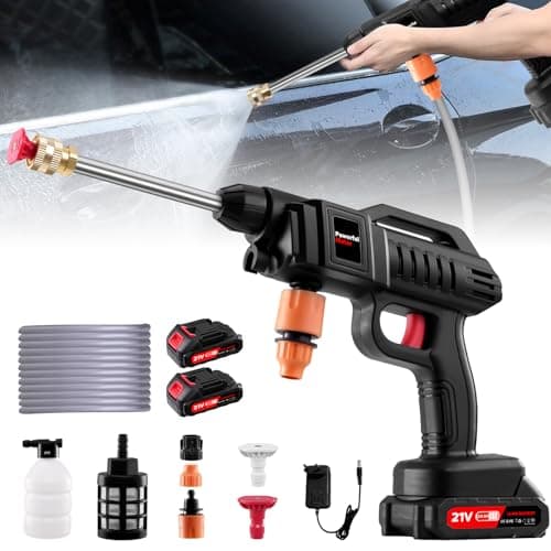 Cordless Pressure Washer,1500W Portable Battery Pressure Washer, 60Bar/870 PSI High Pressur𝗲 Washer Gun with 2 Nozzles, 2 Battery, 5m Hose Cordless Jet Washers/Pressur𝗲 Washer for Car/Floor/Patio