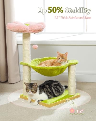 MUTTROS Flower Cat Tree, 28" Cat Tower with Cozy Flower Perch, Large Hammock for Indoor Small Cats, Cute Cat Tree with Sisal Scratching Post and Fur Toy Ball for Kittens, Pink 5