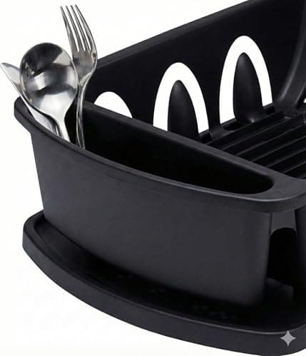 Tribello Sink Dish Drying Rack, Heavy Duty Hard Plastic Drying Rack, Dish Drainer for Kitchen Counter with Drainboard Set, with Silverware Holder - 18 x 13 x 6 (Black) - Made in USA 5