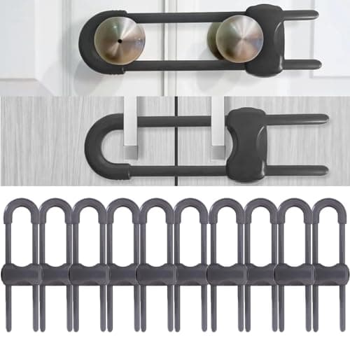 WENPENG Sliding Cabinet Locks for Babies, Baby Proofing Adjustable U-Shaped Baby Safety Latches for Handles Knobs Drawers, Fridge, Closet, Cupboard, Closet with Secure Lock Buttons,10Pack(Grey)