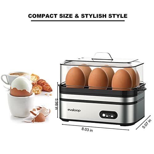 Evoloop Rapid Egg Cooker Electric 6 Eggs Capacity, Soft, Medium, Hard Boiled, Poacher, Omelet Maker Egg Poacher With Auto Shut-Off, BPA Free 9